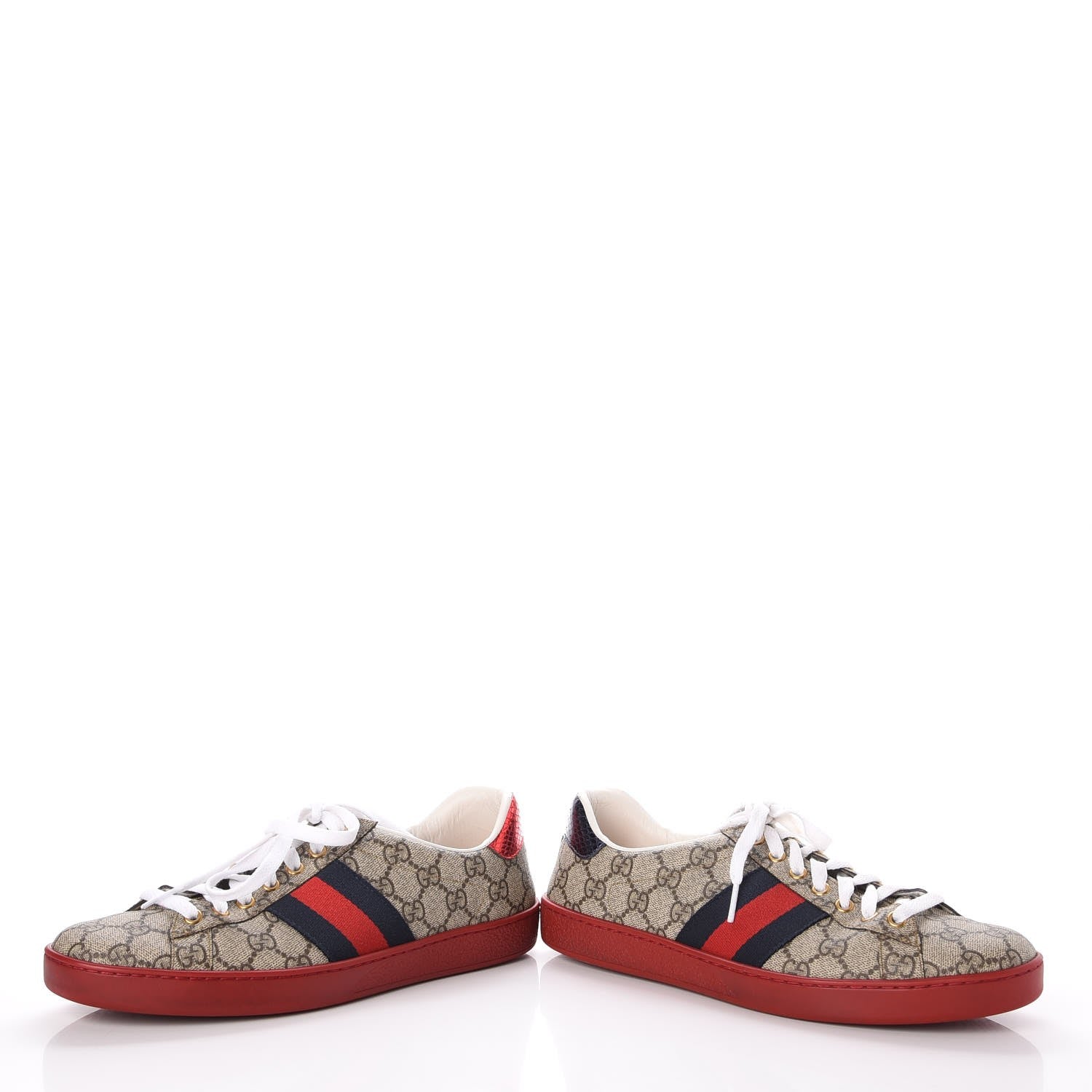 Gucci GG Supreme Monogram Ayers Web Mens New Ace Sneakers 8 Beige Red 6 of 14
