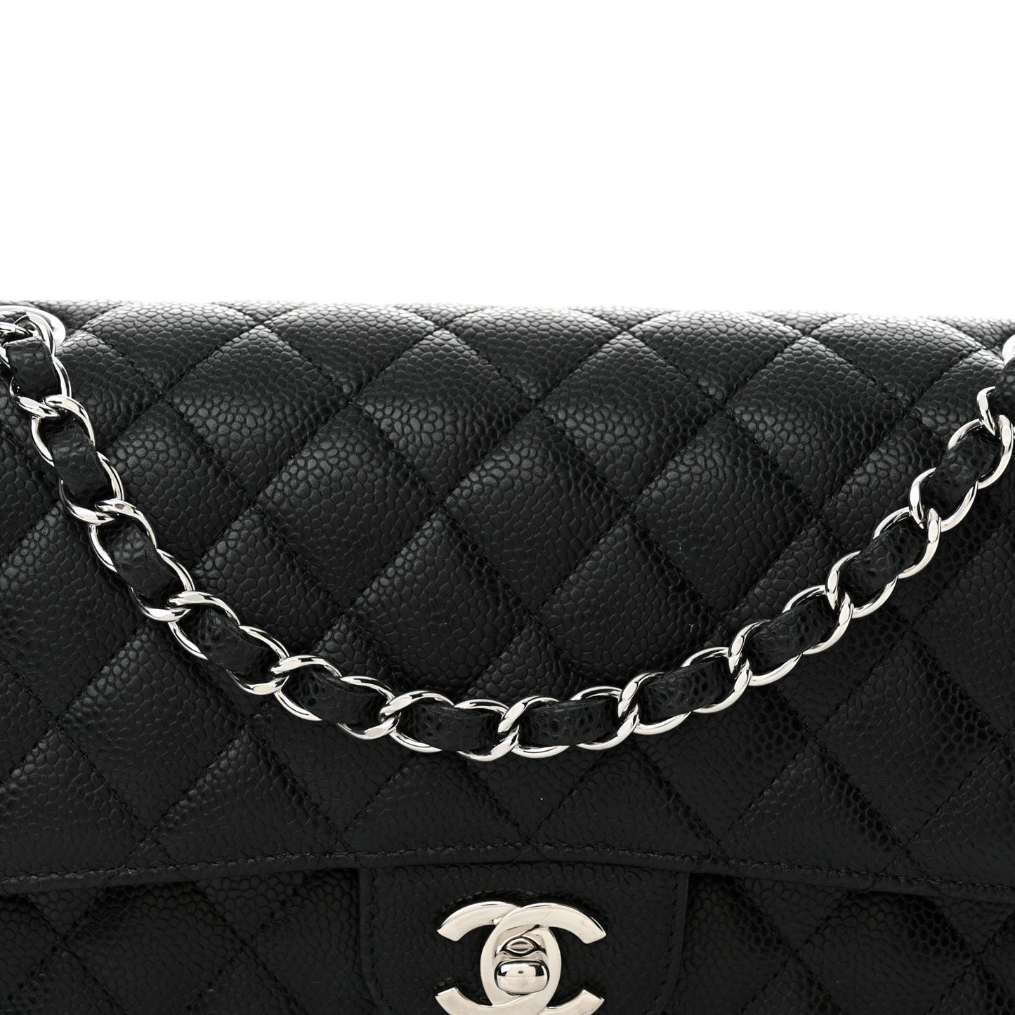 Caviar Quilted Medium Double Flap Black