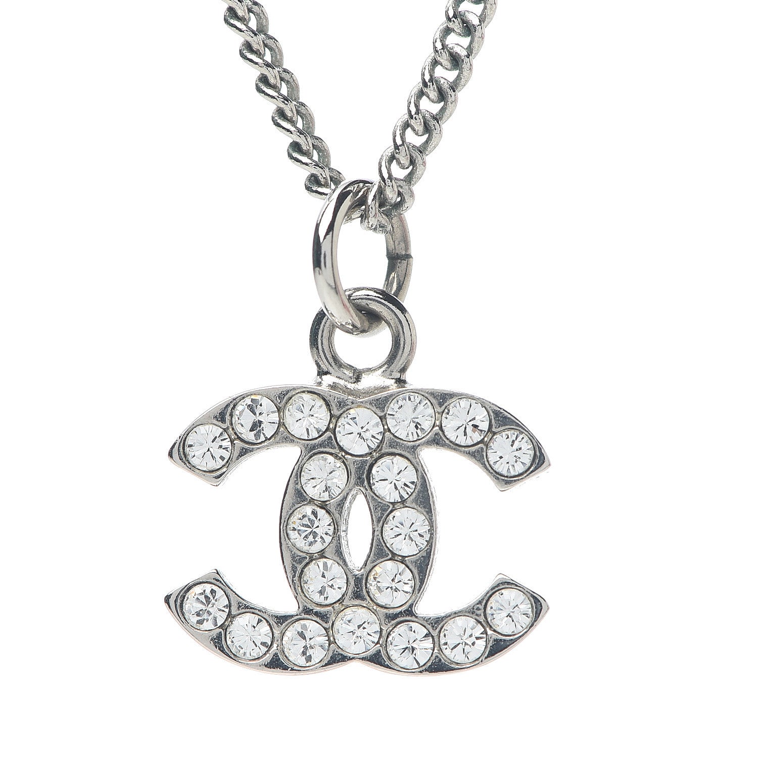 Chanel Crystal CC Necklace Silver 4 of 5