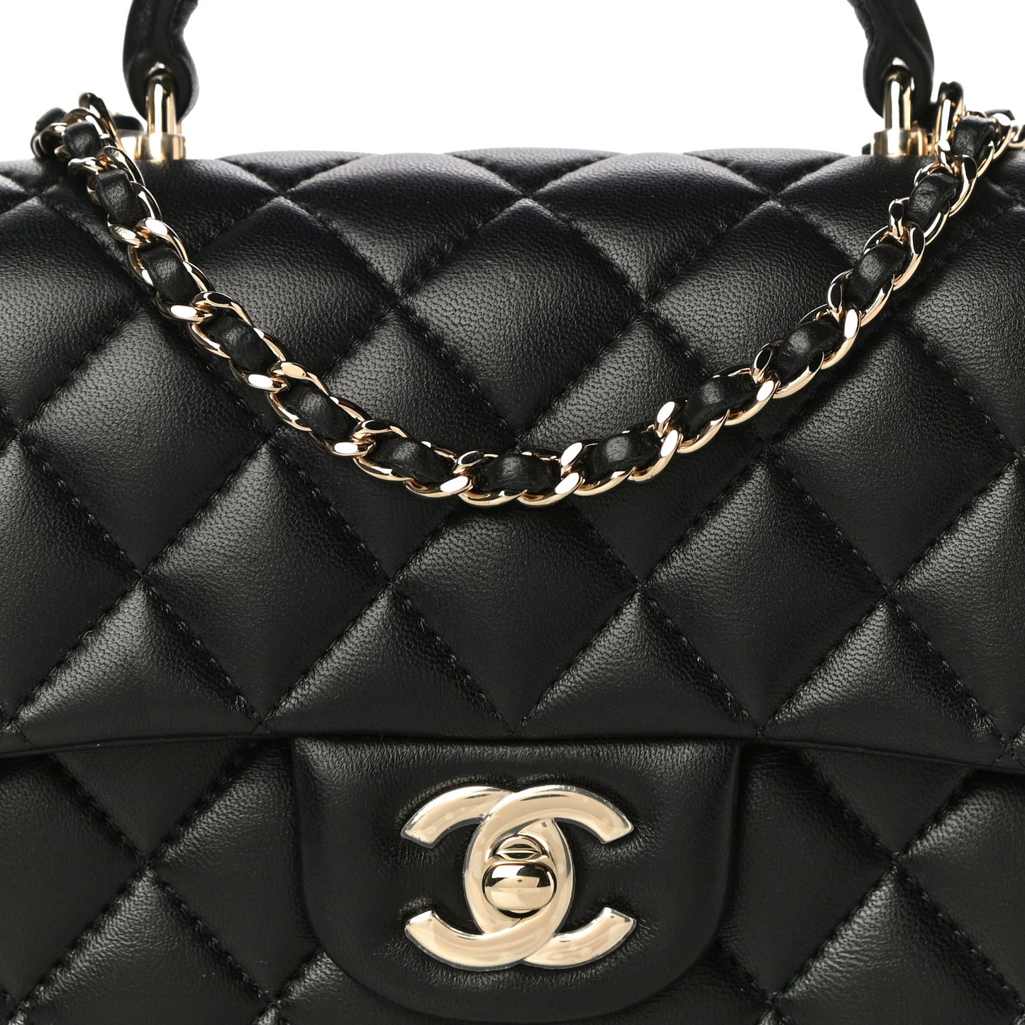 Lambskin Quilted Mini Top Handle Rectangular Flap Black