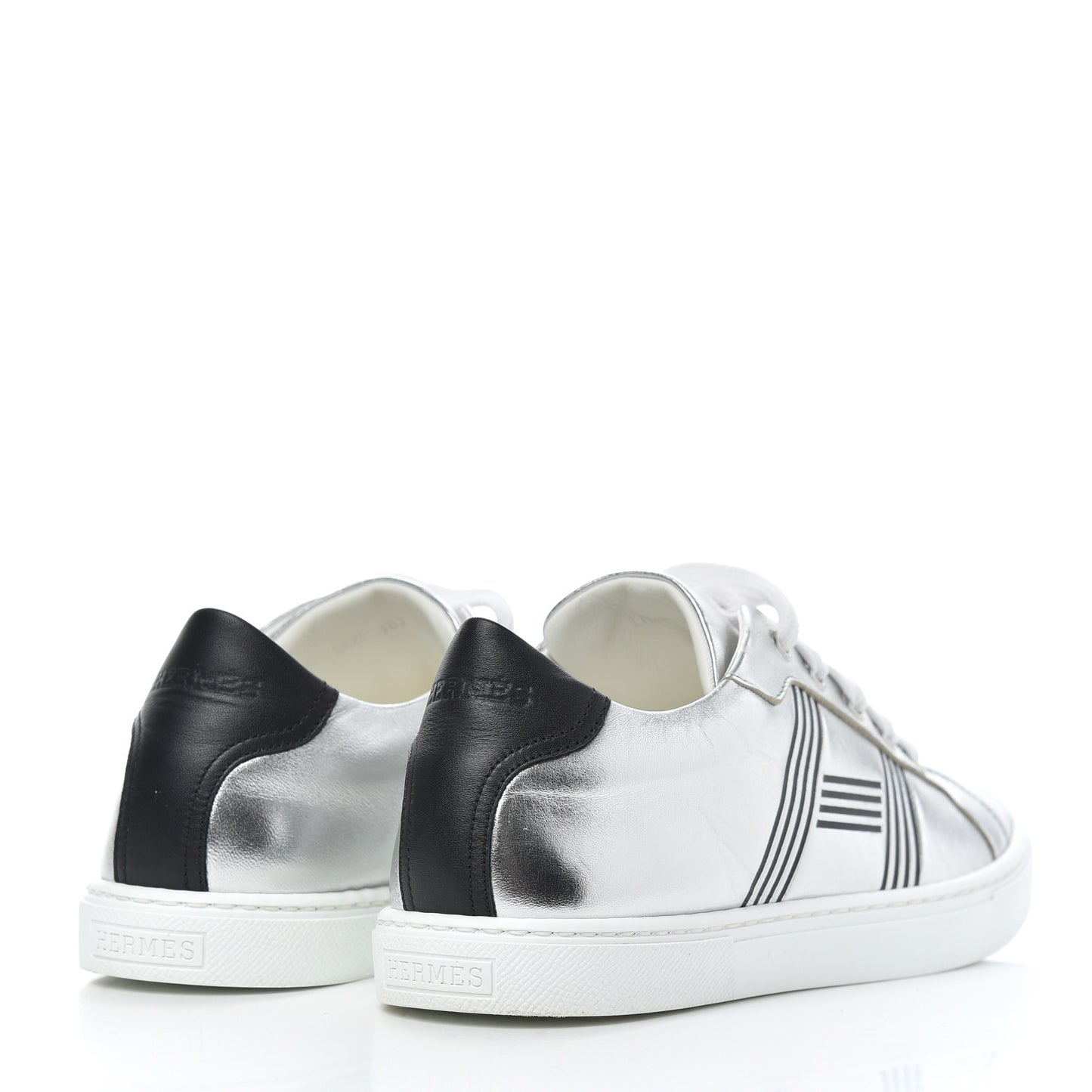 Metallic Calfskin Womens Avantage Sneakers 36.5 Gris Argente Black