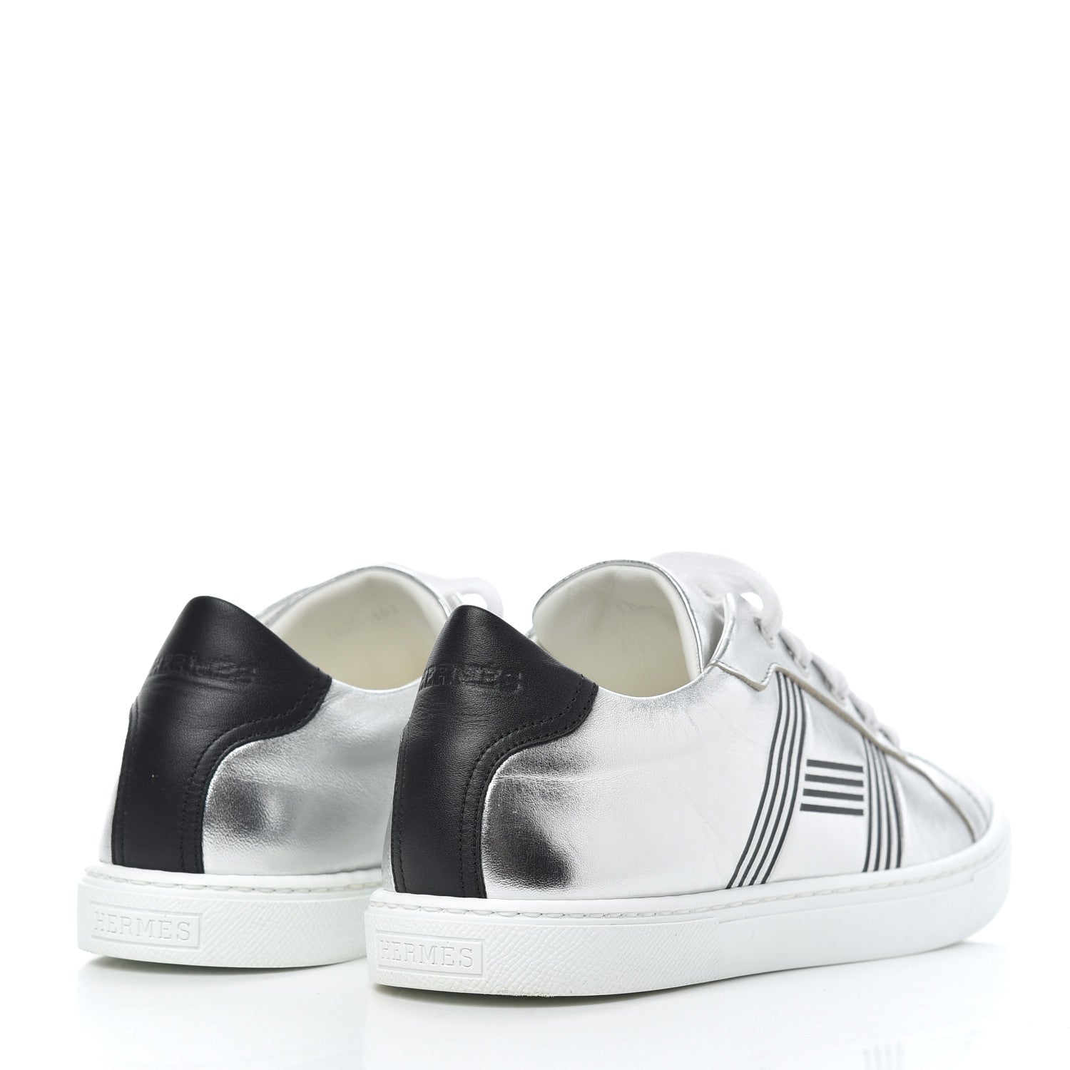 Hermes Metallic Calfskin Womens Avantage Sneakers 36.5 Gris Argente Black 4 of 22