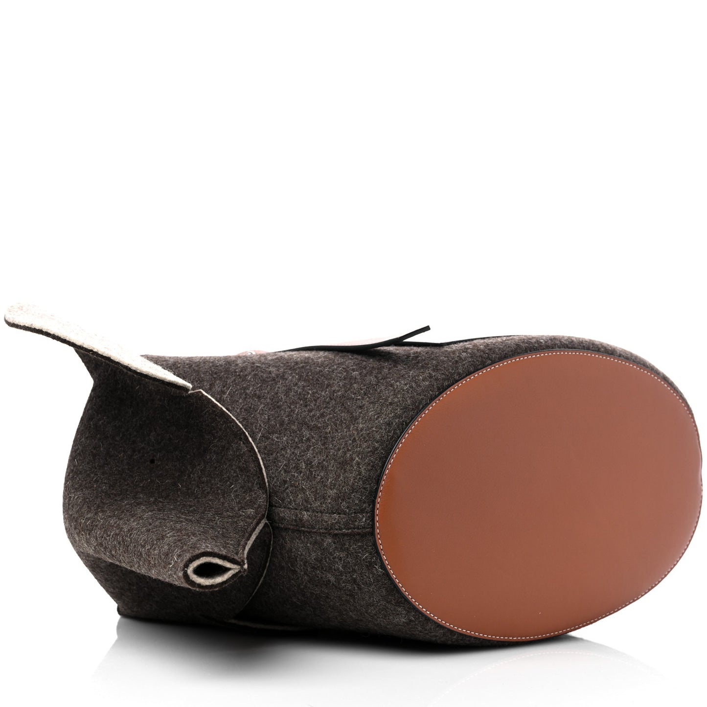 Calfskin Felt Elephant Basket Tote Brown Beige