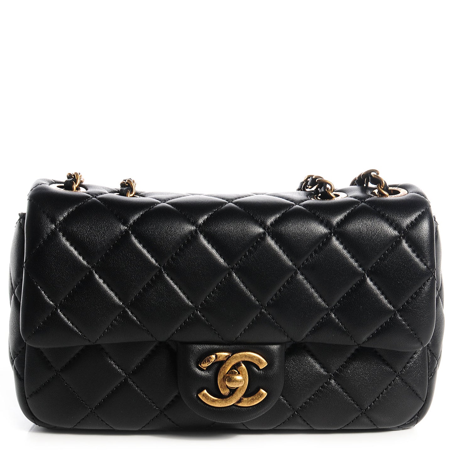 Lambskin Small Grocery By Flap Black