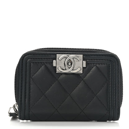 Chanel Lambskin Quilted Zip Around Boy Coin Purse Wallet Black 1 of 6