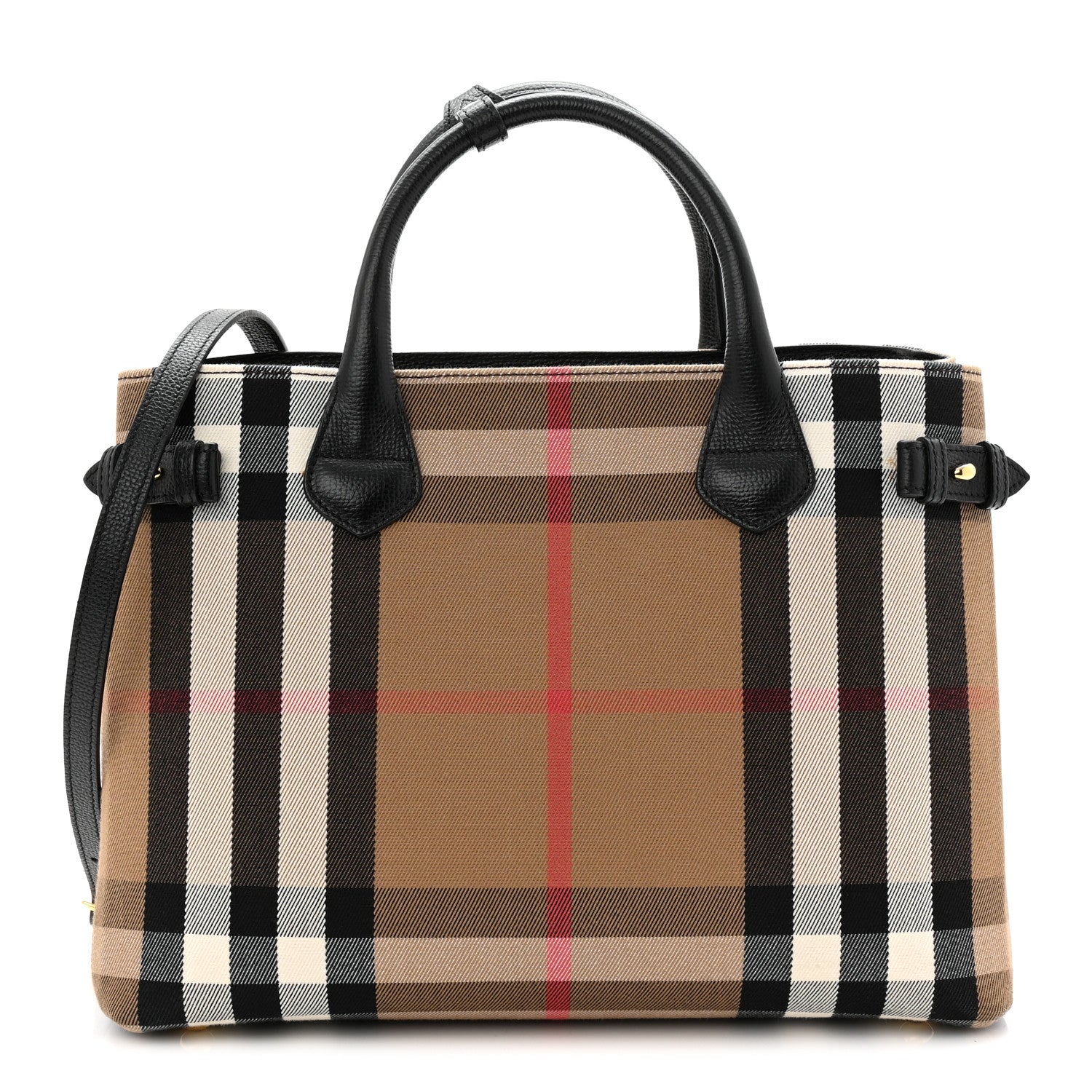 Burberry House Check Grainy Calfskin Medium Banner Tote Black 1 of 10