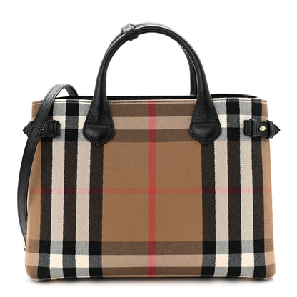 Burberry House Check Grainy Calfskin Medium Banner Tote Black 1 of 10