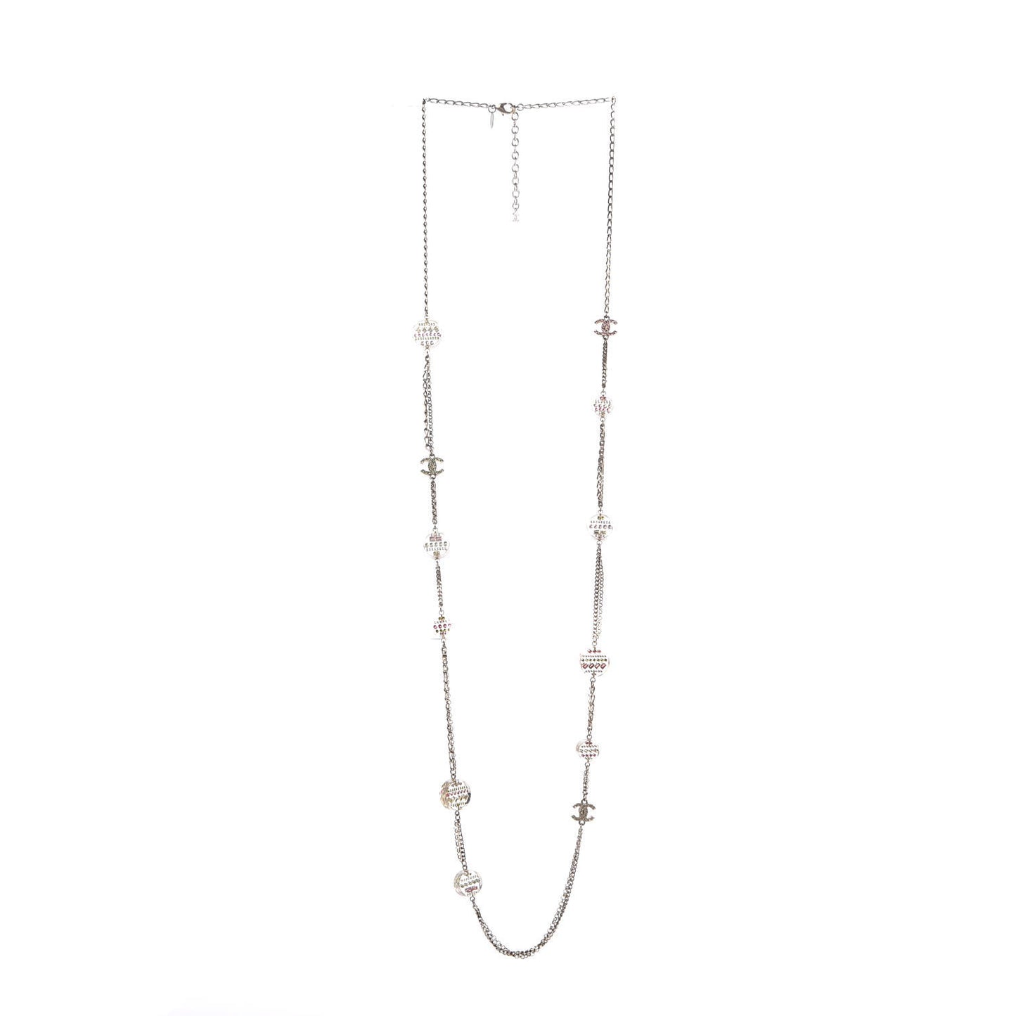 Resin Crystal Long CC Necklace Light Gold Green Pink