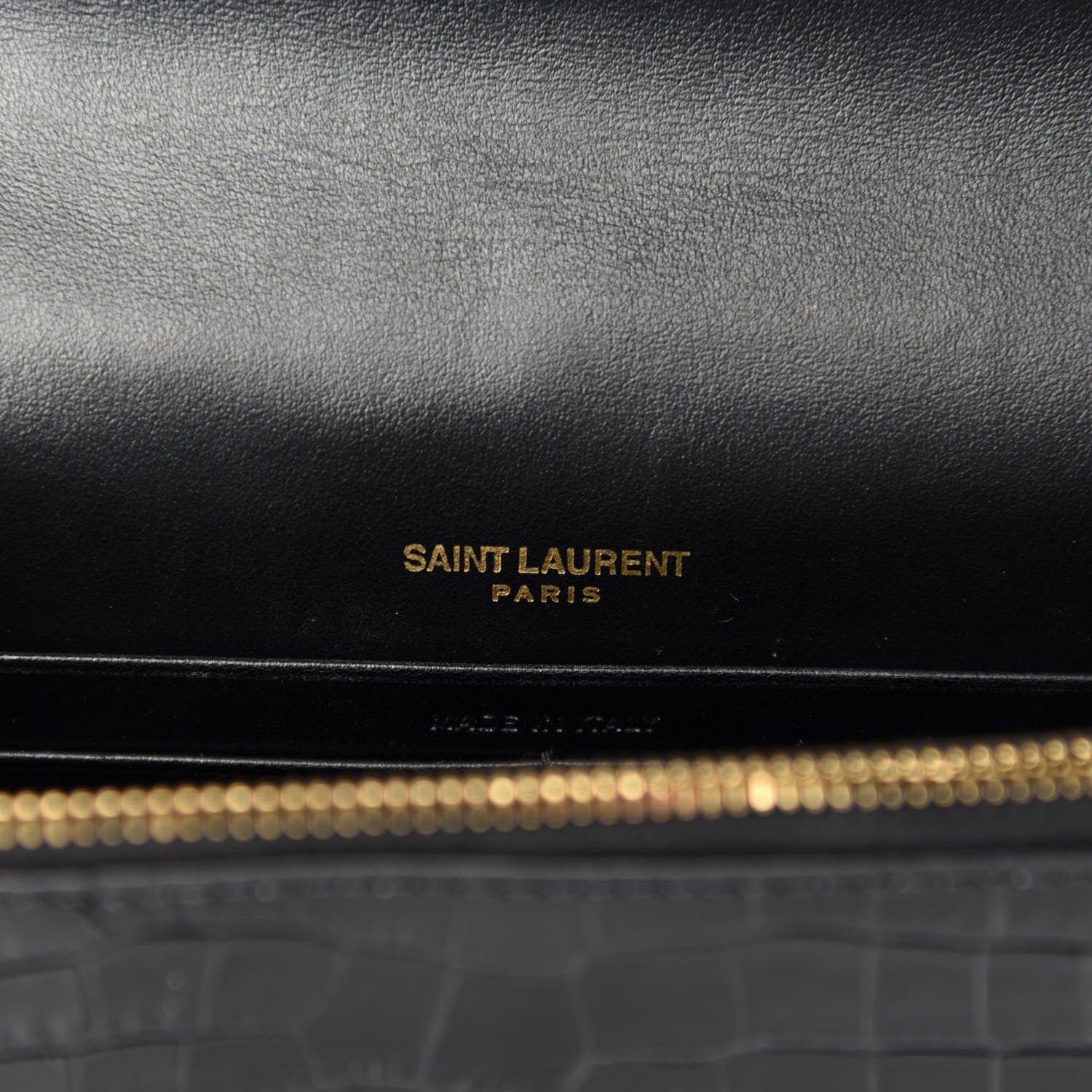 Saint Laurent Calfskin Crocodile Embossed Kate Monogram Tassel Chain Wallet Black 8 of 10