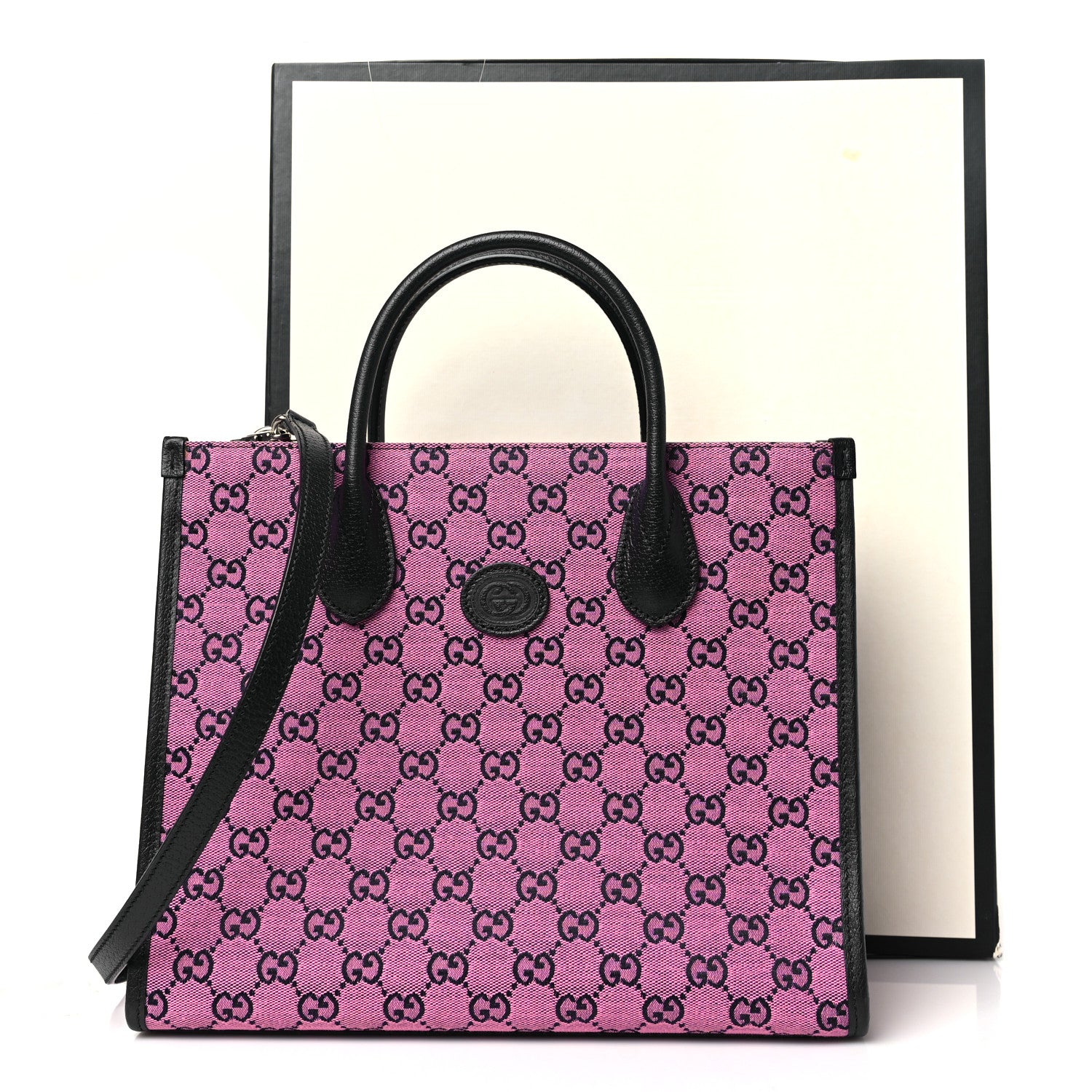 Gucci Monogram Multicolor Textured Dollar Calfskin Small Retro Interlocking G Tote Bag Pink Blue 11 of 11