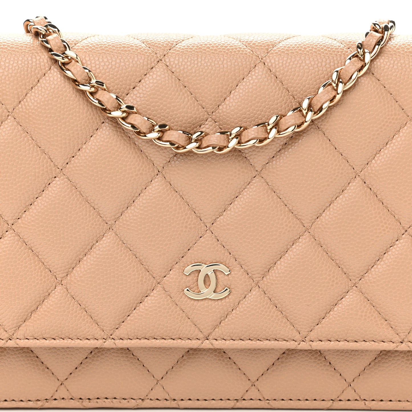 Caviar Quilted Wallet On Chain WOC Beige