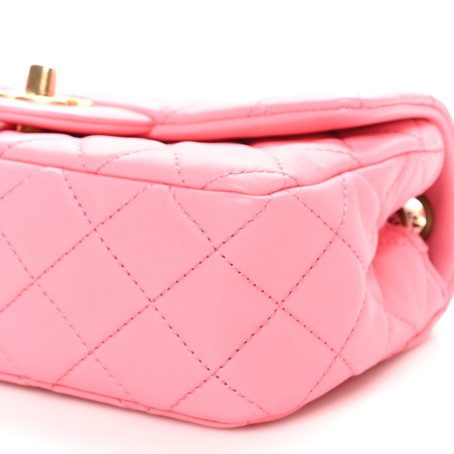 Lambskin Quilted Mini Rectangular Pearl Crush Flap Pink