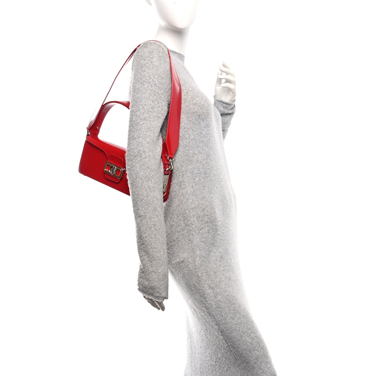 Lanvin Shiny Calfskin Medium Pencil Shoulder Bag Rouge Lipstick 3 of 11