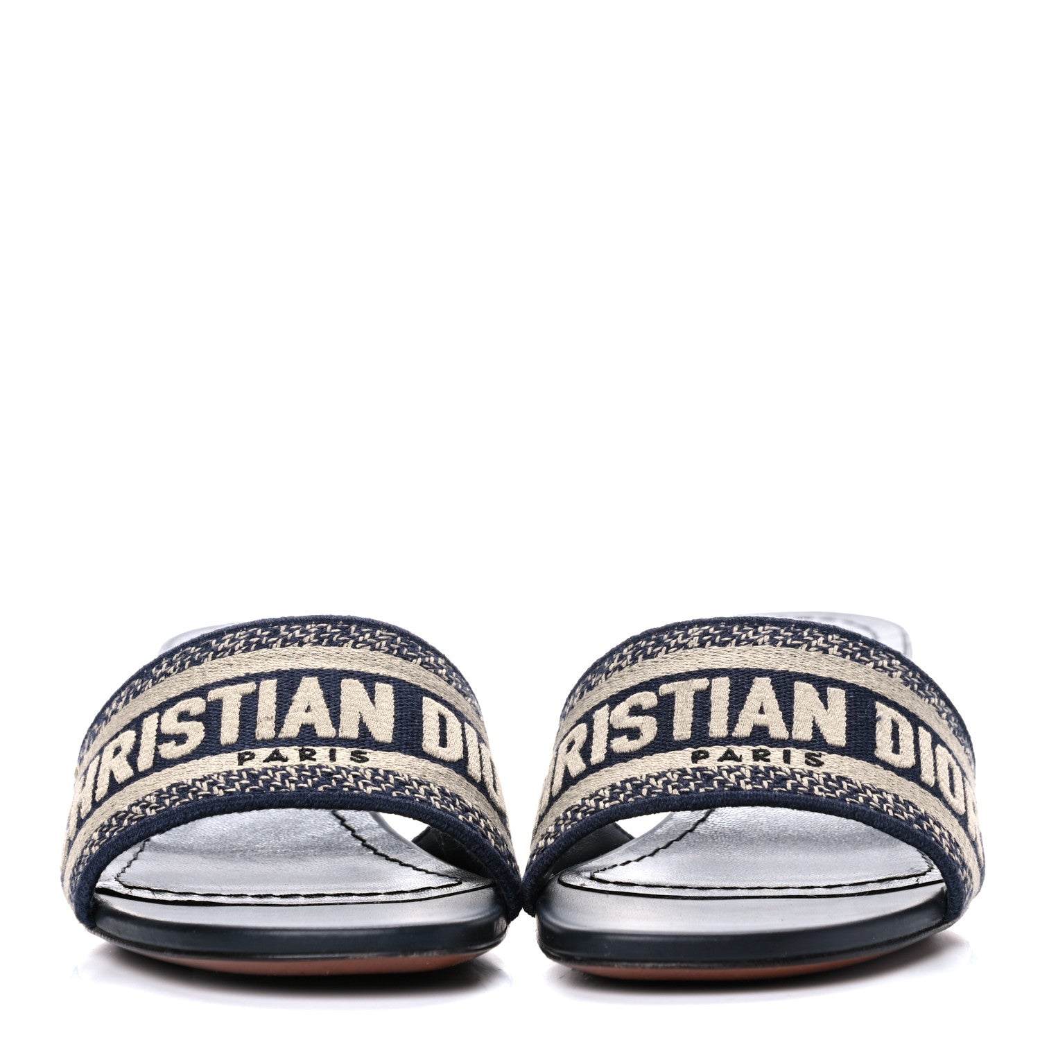 Christian Dior Cotton Embroidered Dway 40mm Slide Sandals 36.5 Deep Blue 2 of 9