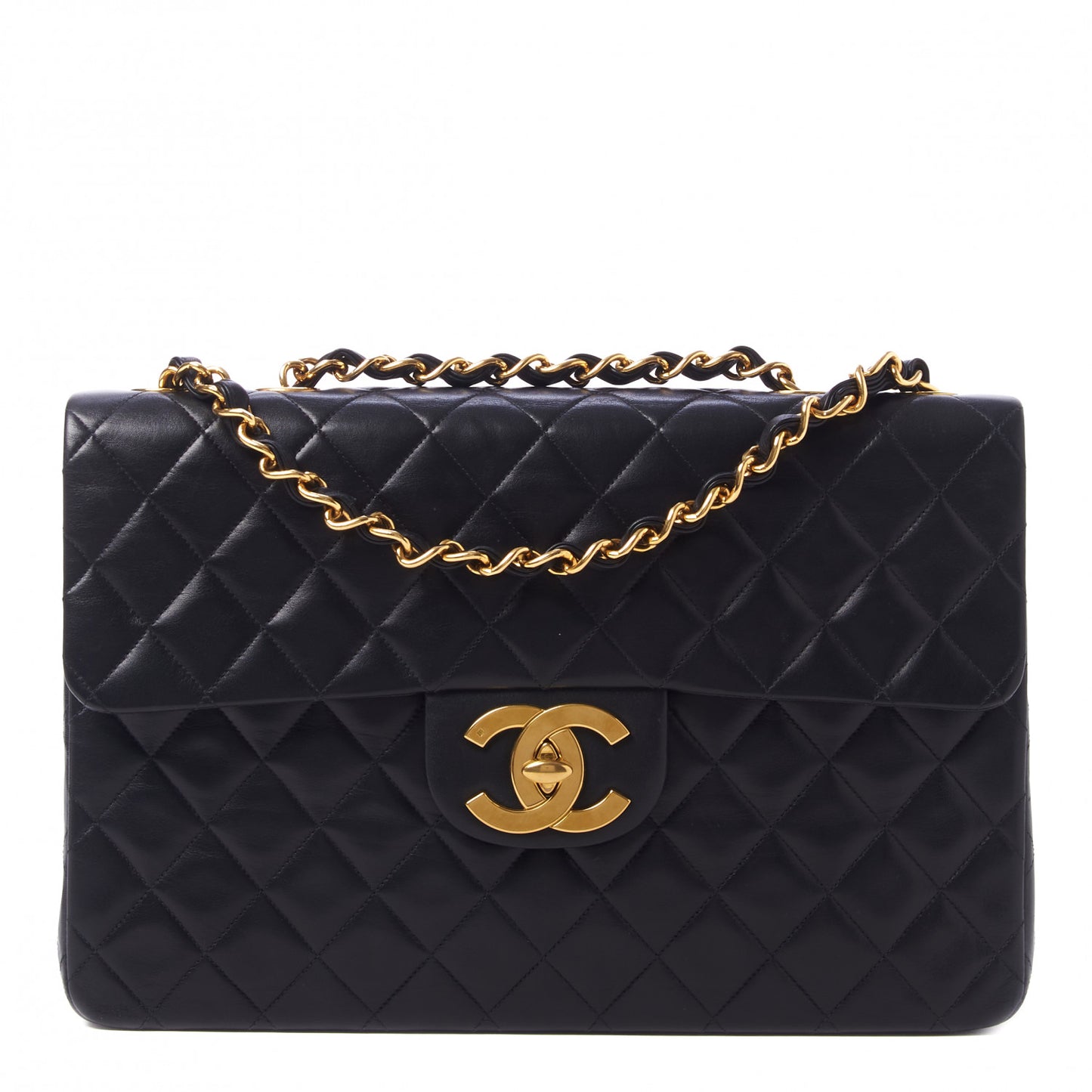 Lambskin Quilted XL Jumbo Single Flap Black