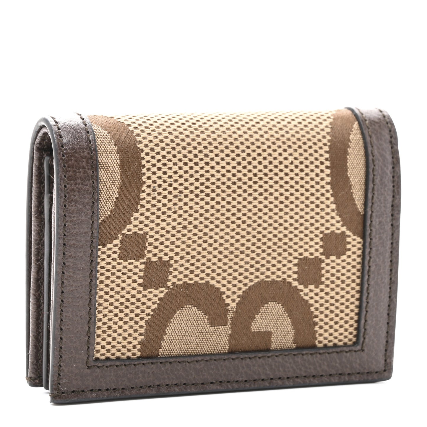 Monogram Jumbo GG Textured Dollar Calfskin Diana Card Case Wallet Camel Ebony New Acero