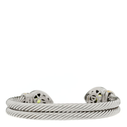 David Yurman Sterling Silver 14K Yellow Gold Peridot Heart Double Cable Cuff Bracelet 2 of 4