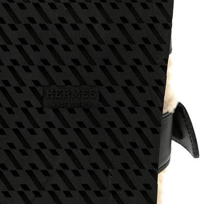 Hermes Calfskin Woolskin Womens Chypre Sandals 40 Black Ecru 8 of 10