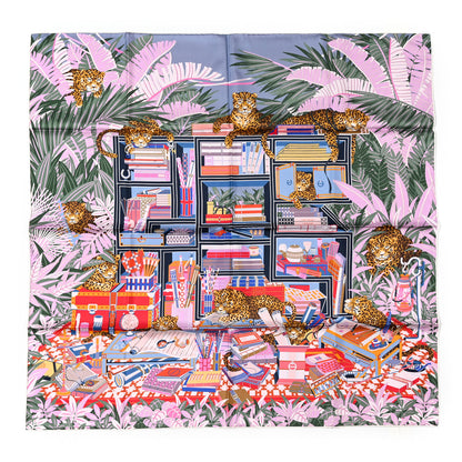 Hermes Silk Les Douze Leopards Double Face Scarf 90 Rose Bleu Ciel Rouge 1 of 4