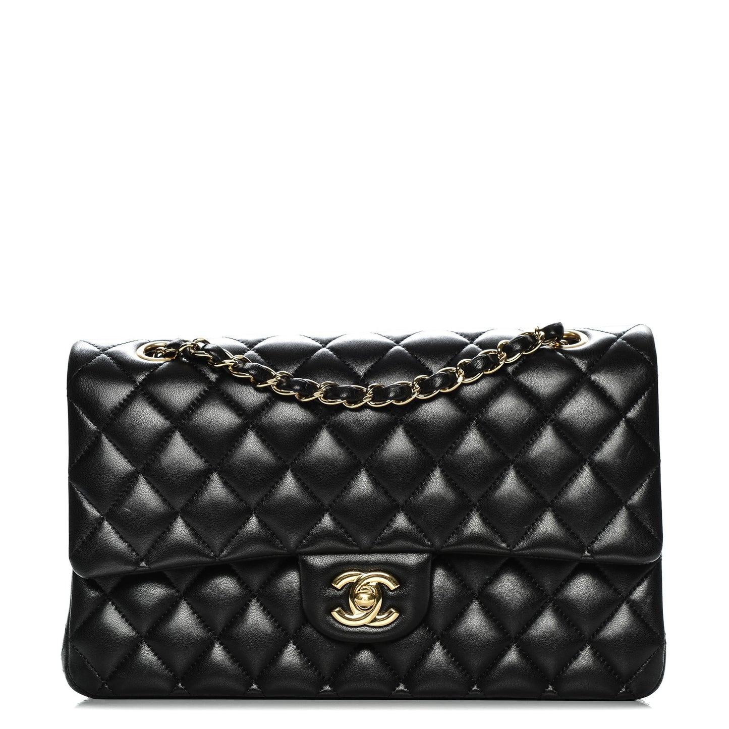 Lambskin Quilted Medium Double Flap Black