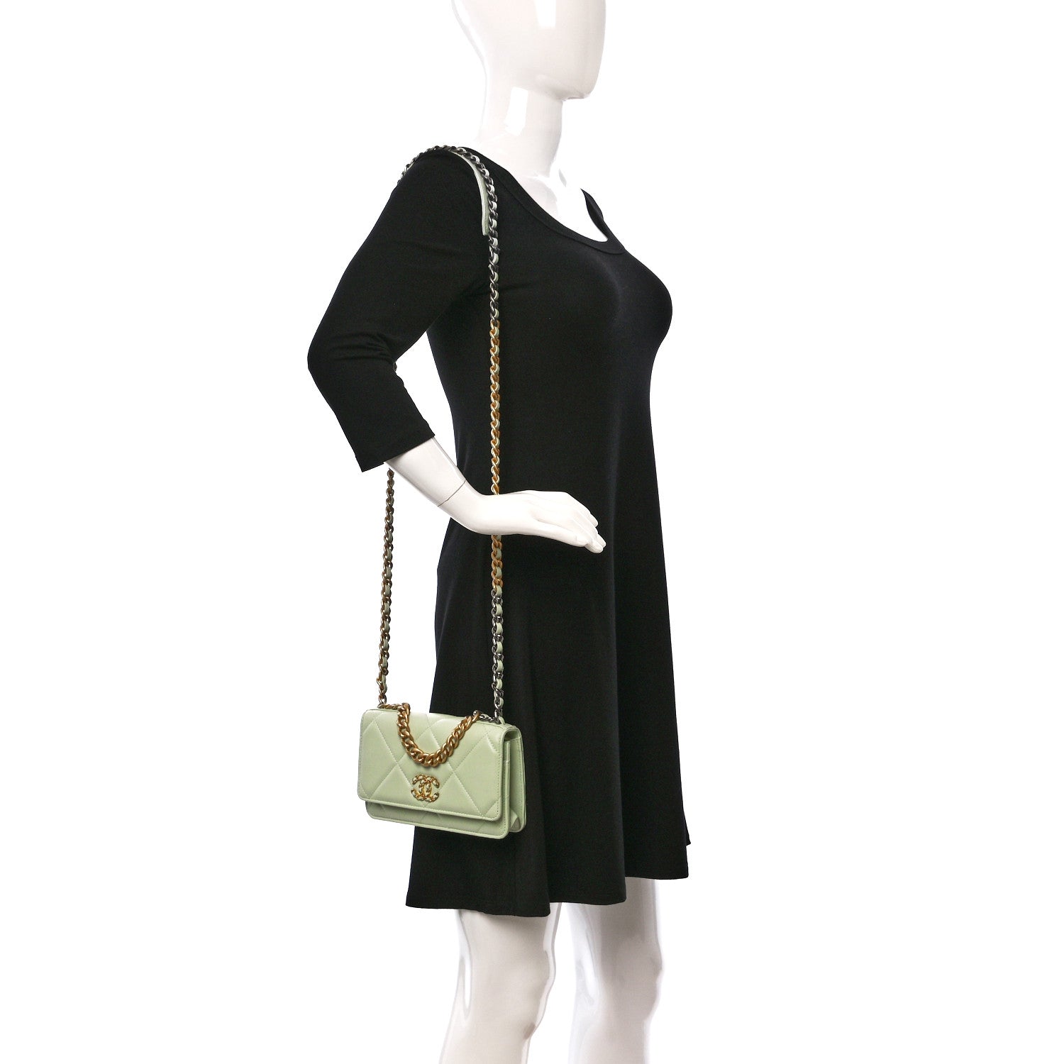 Chanel Lambskin Quilted Chanel 19 Wallet On Chain WOC Light Green 2 of 15