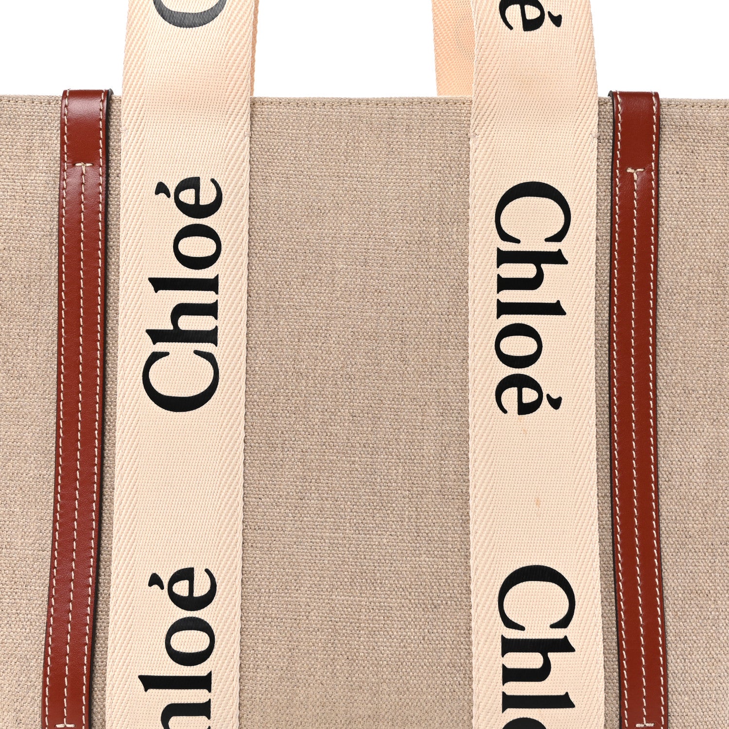 Chloe Cotton Calfskin Medium Woody Ribbon Tote White Brown 8 of 15