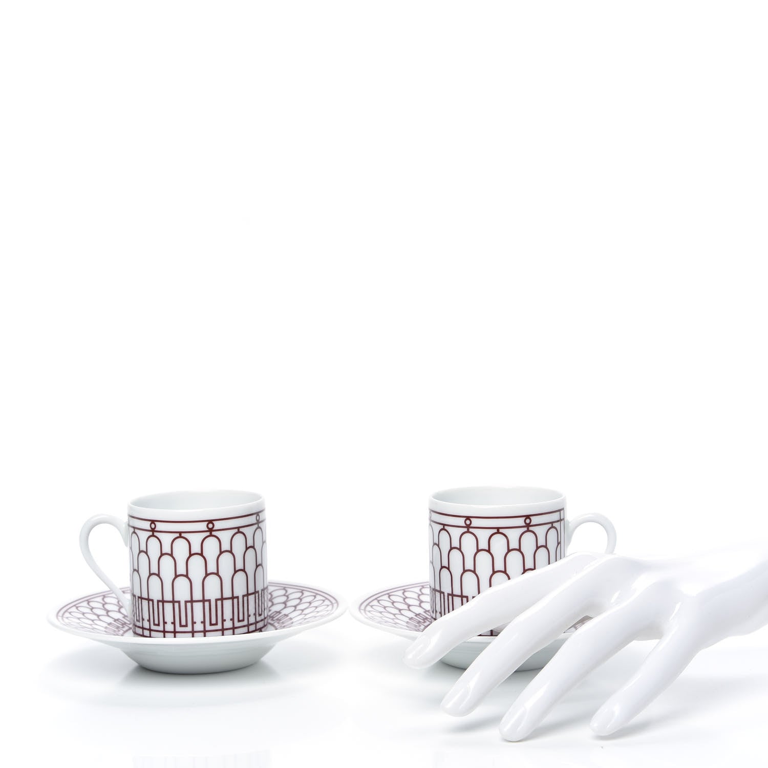 Hermes Porcelain H Deco Coffee Cup And Saucer Set Of 2 Rouge 2 of 6