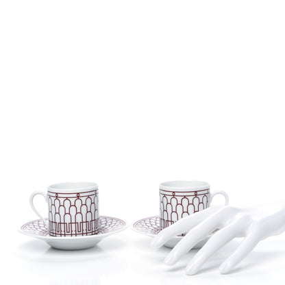 Hermes Porcelain H Deco Coffee Cup And Saucer Set Of 2 Rouge 2 of 6