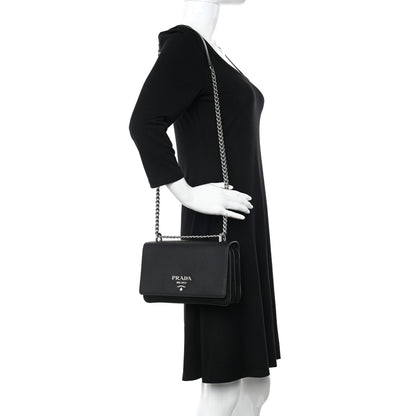 Prada Saffiano Tessuto Nylon Chain Shoulder Bag Black 2 of 11