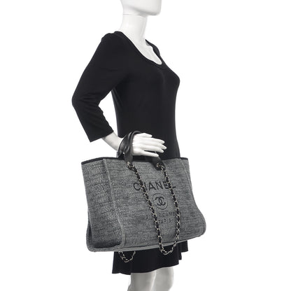 Chanel Woven Straw Raffia Large Deauville Tote Charcoal 3 of 9