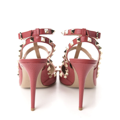 Valentino Garavani Pebbled Calfskin Rockstud Ankle Strap 100mm Pumps 39.5 Rock Pink 5 of 10