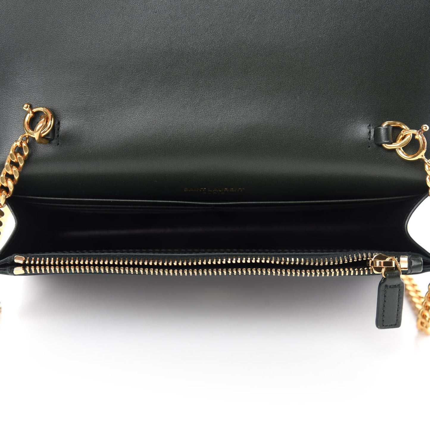 Smooth Calfskin Classic Monogram Kate Tassel Chain Wallet Dark Leaf