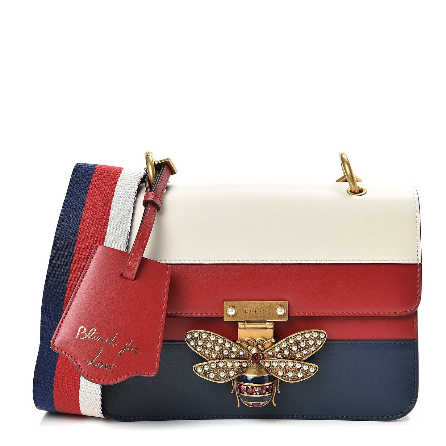 Calfskin Sylvie Web Queen Margaret Shoulder Bag Blue Agata Hibiscus Red Mystic White