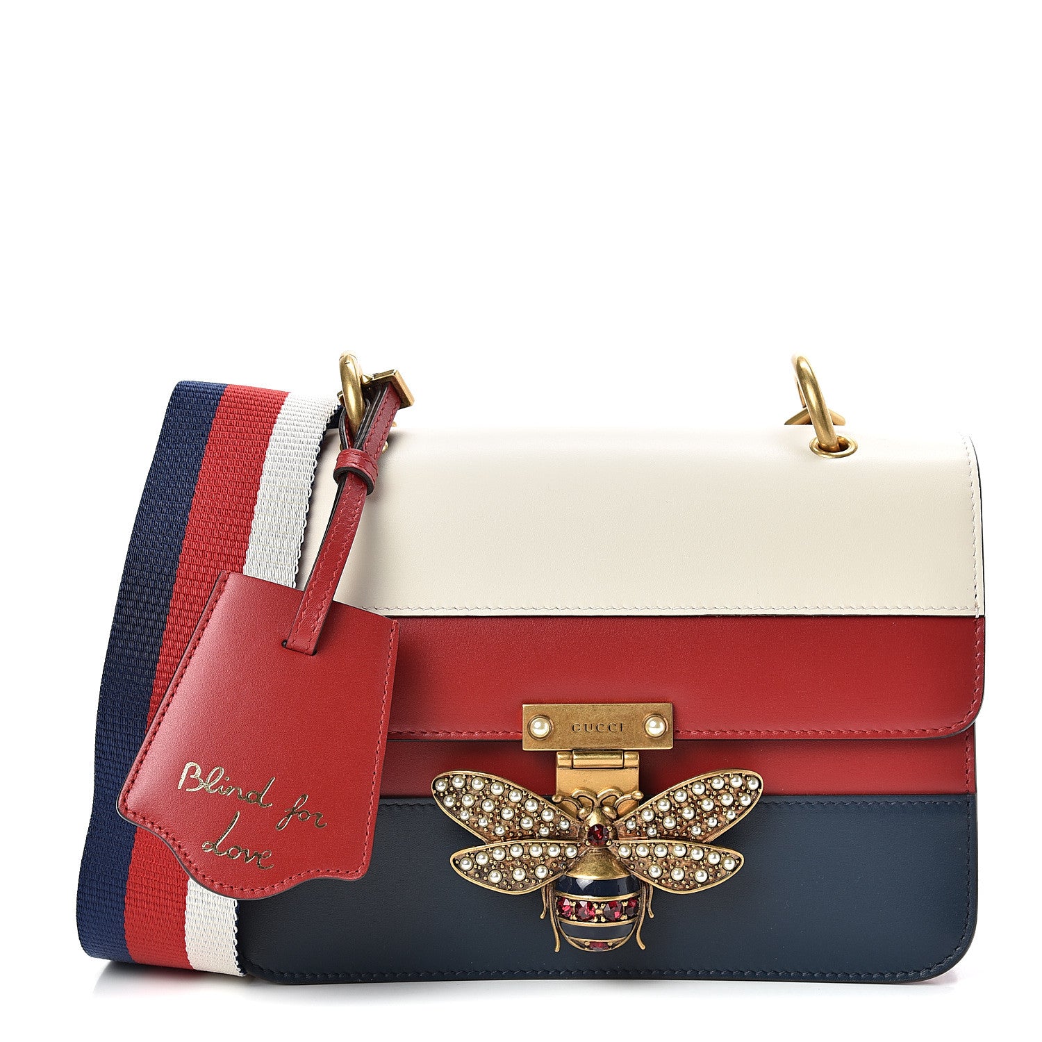 Gucci Calfskin Sylvie Web Queen Margaret Shoulder Bag Blue Agata Hibiscus Red Mystic White 1 of 12
