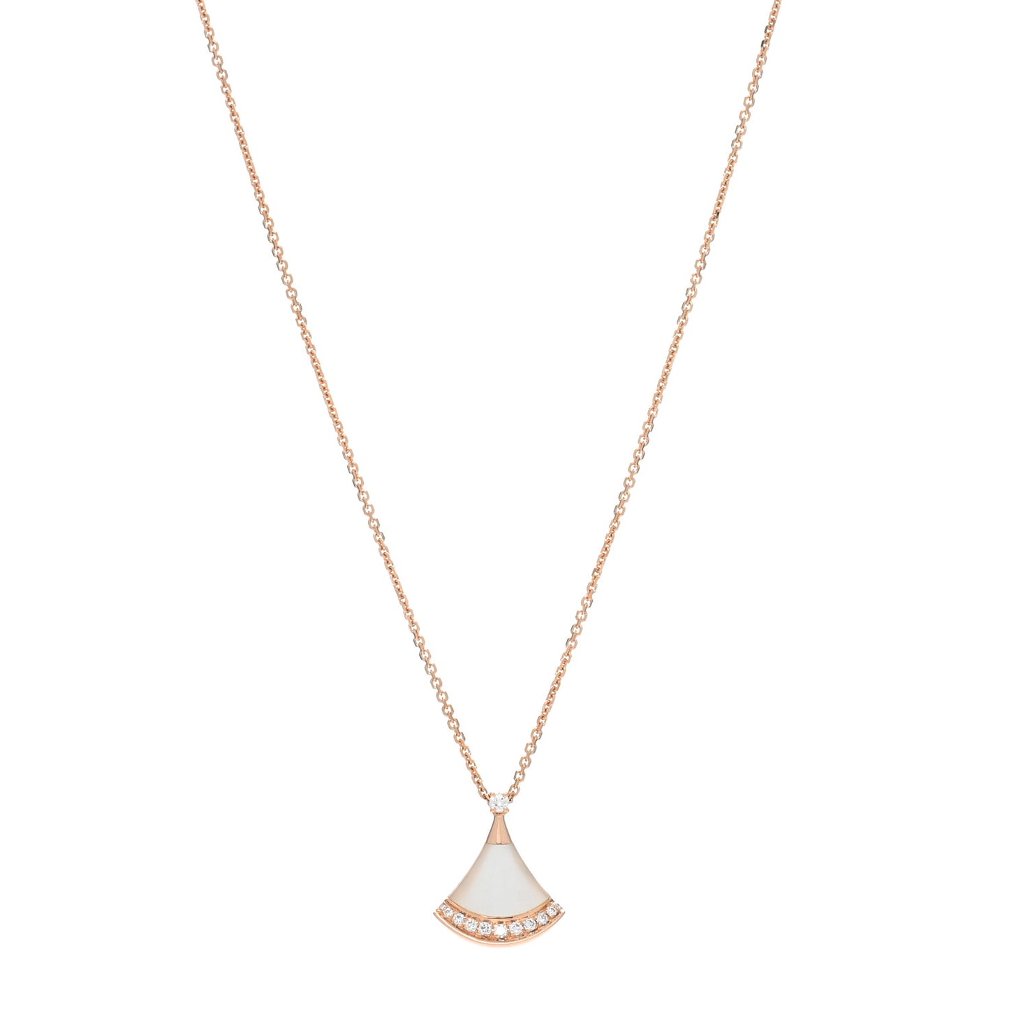 18K Rose Gold Diamond Mother of Pearl Divas' Dream Pave Pendant Necklace