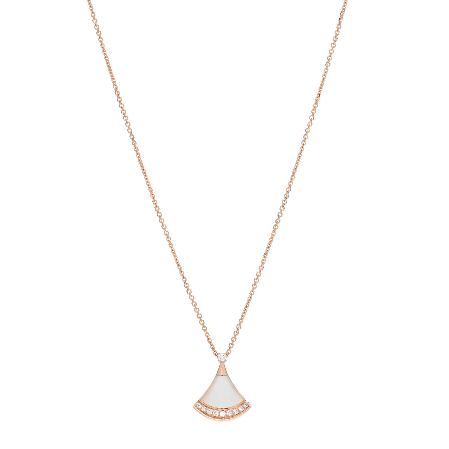 Bulgari 18K Rose Gold Diamond Mother of Pearl Divas' Dream Pave Pendant Necklace 1 of 5