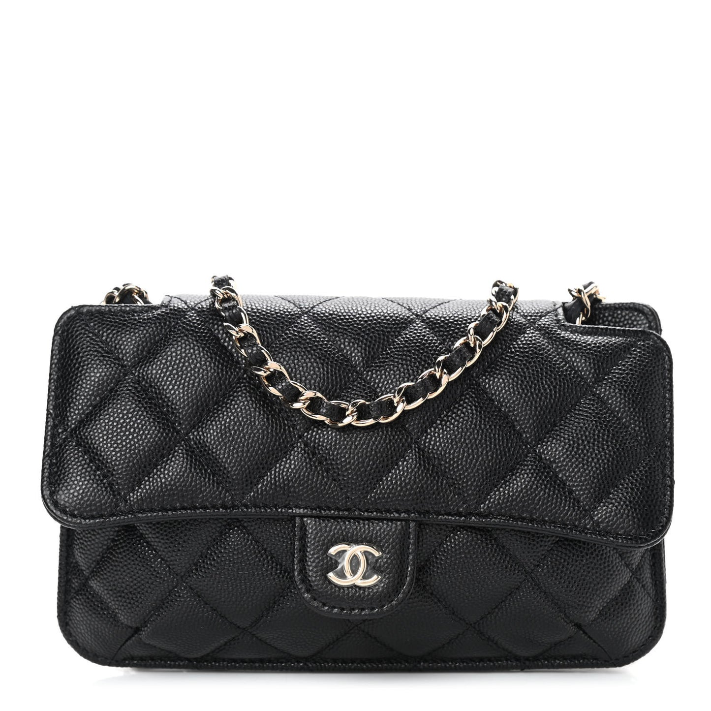 Caviar Fabric Quilted Foldable Tote With Chain Black Multicolor