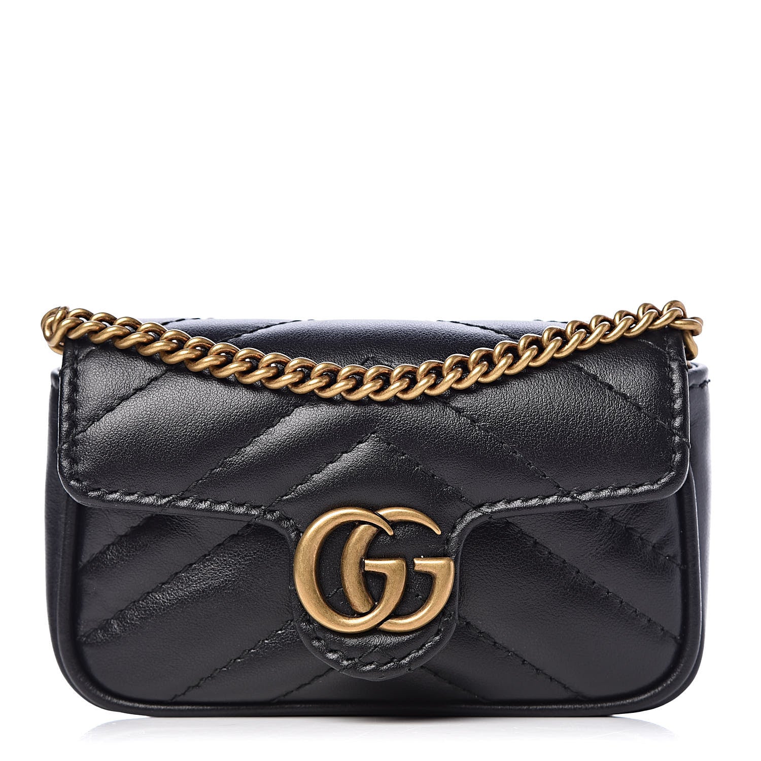 Gucci Calfskin Matelasse GG Marmont 2.0 Coin Purse On A Chain Black 1 of 10