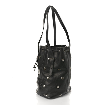 Saint Laurent Lambskin Medium Heart Studded Riva Bucket Bag Black 4 of 9