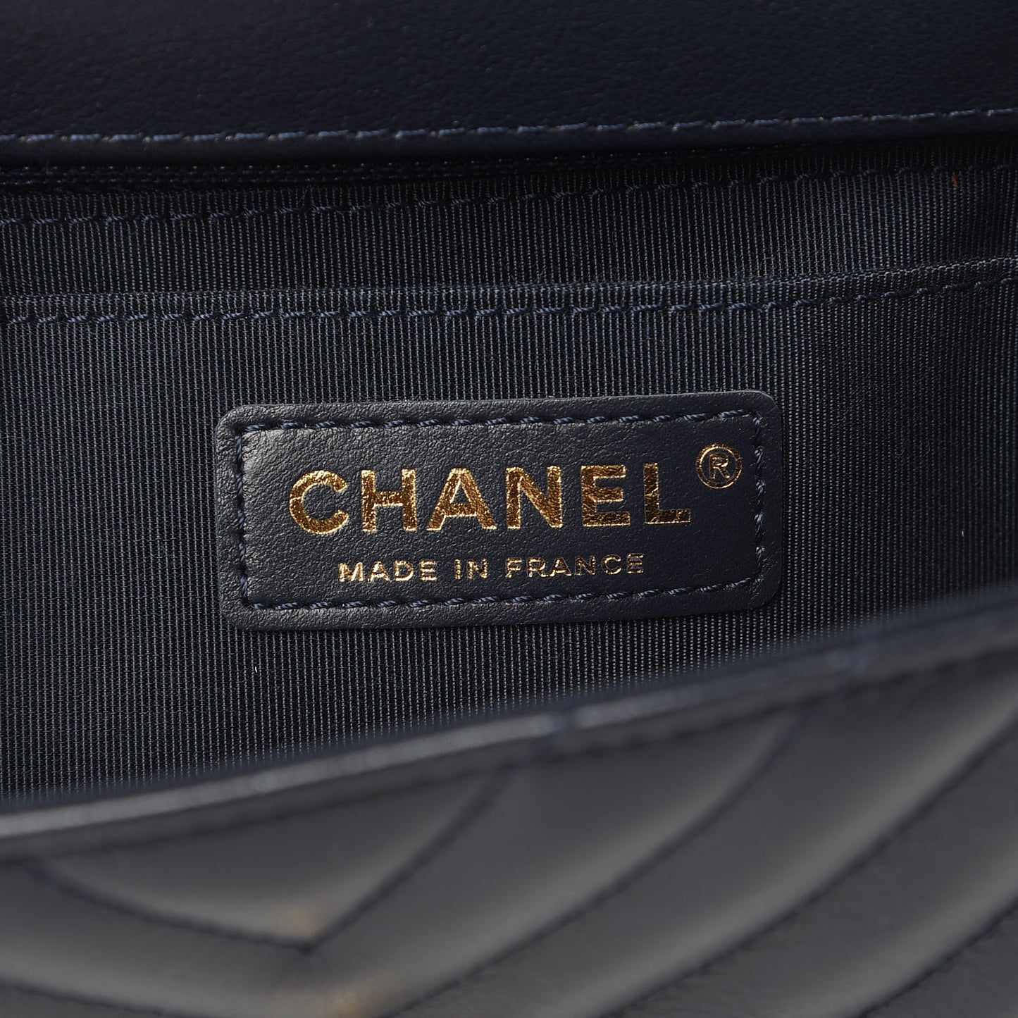 Calfskin Chevron Quilted Mini Statement Flap Navy Blue