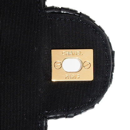 Chanel Lacquered Woven Straw Jumbo Single Flap Black 7 of 8