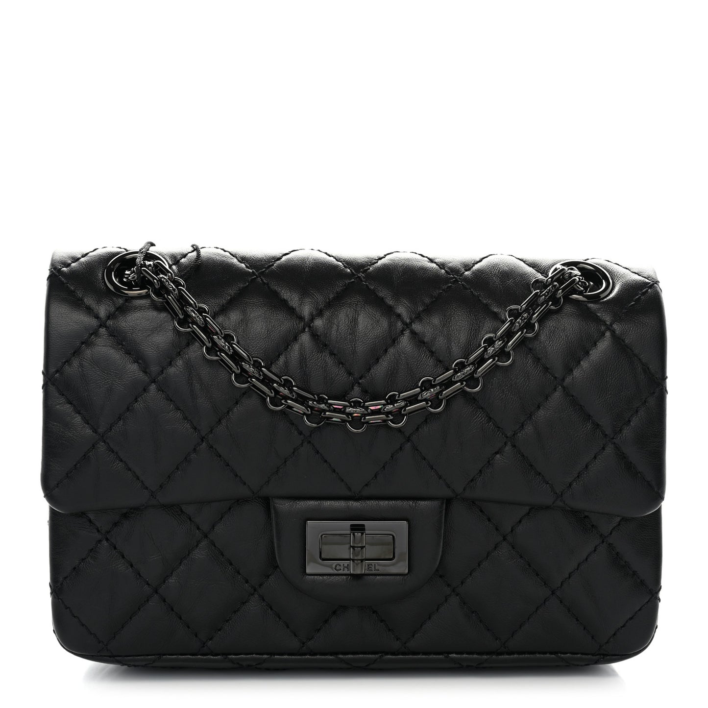 Aged Calfskin Quilted 2.55 Reissue Mini Flap So Black
