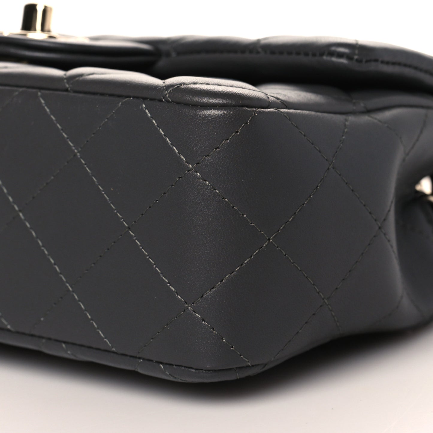 Lambskin Quilted Mini Rectangular Flap Dark Grey