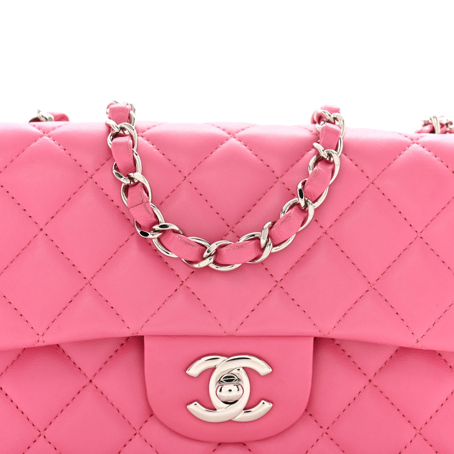 Lambskin Quilted Mini Rectangular Flap Pink