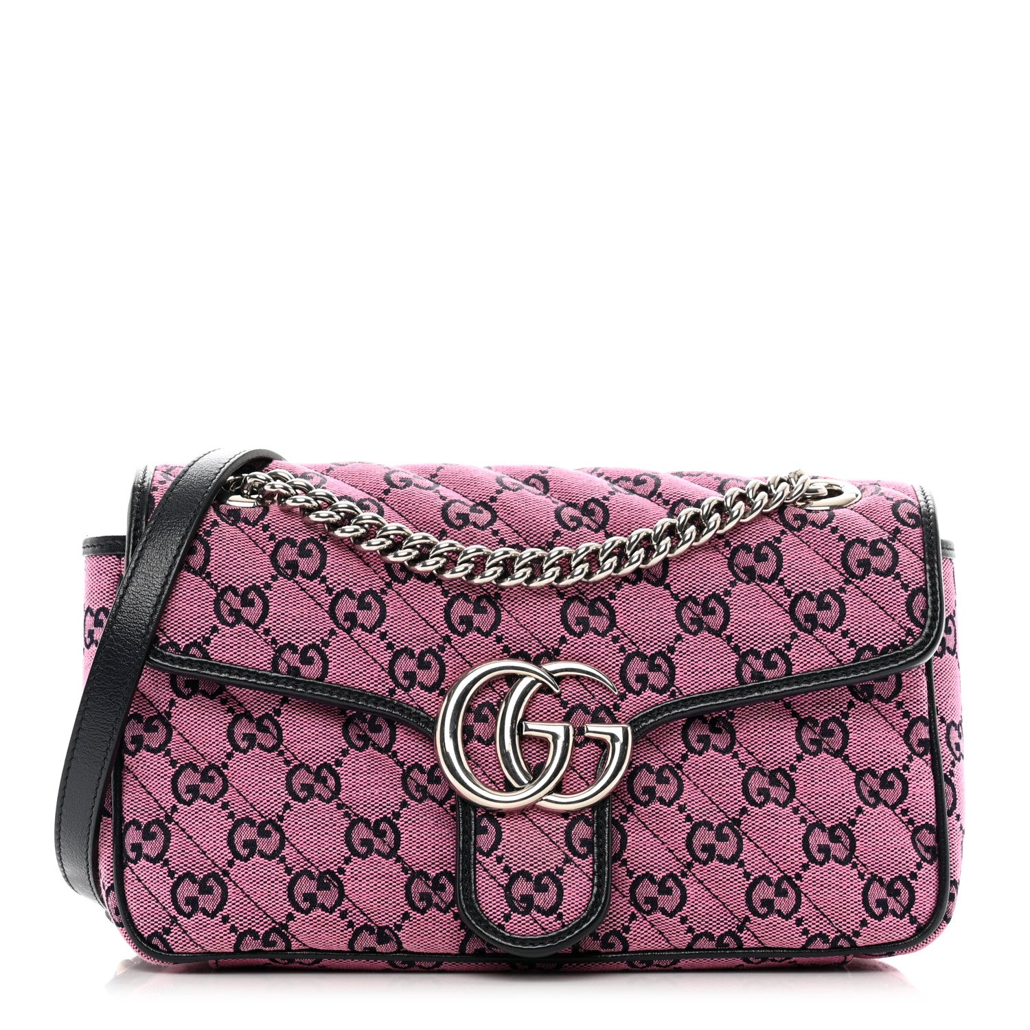 Gucci Monogram Multicolor Matelasse Diagonal Small GG Marmont Shoulder Bag Pink Blue 1 of 10