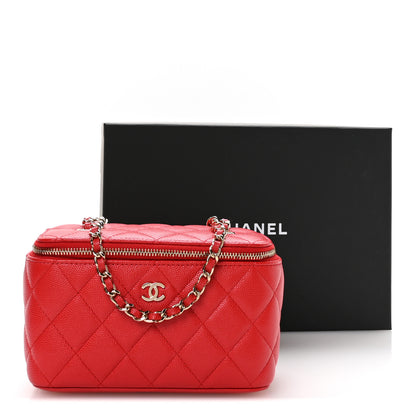 Chanel Caviar Quilted Small Vanity Case With Chain Red 11 of 11