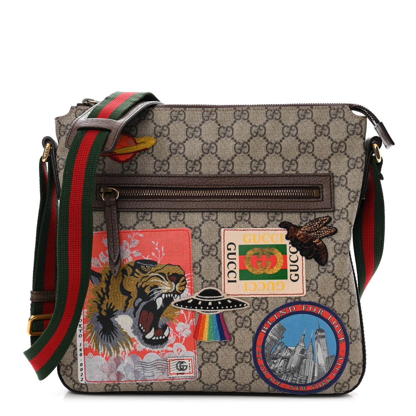 Soft GG Supreme Monogram Courrier Web Medium Flat Messenger Bag Beige New Acero Multicolor