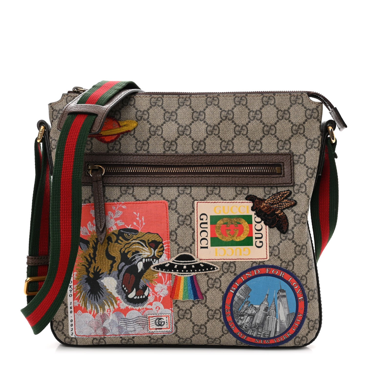 Gucci Soft GG Supreme Monogram Courrier Web Medium Flat Messenger Bag Beige New Acero Multicolor 1 of 15