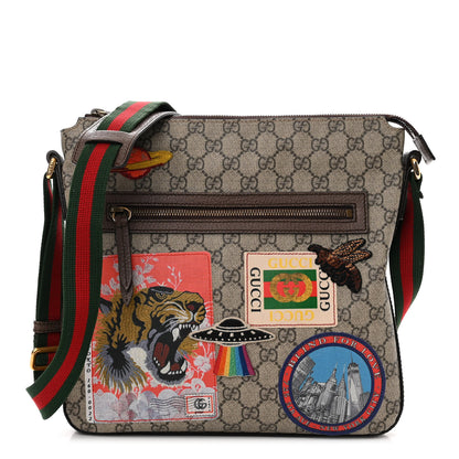 Gucci Soft GG Supreme Monogram Courrier Web Medium Flat Messenger Bag Beige New Acero Multicolor 1 of 15