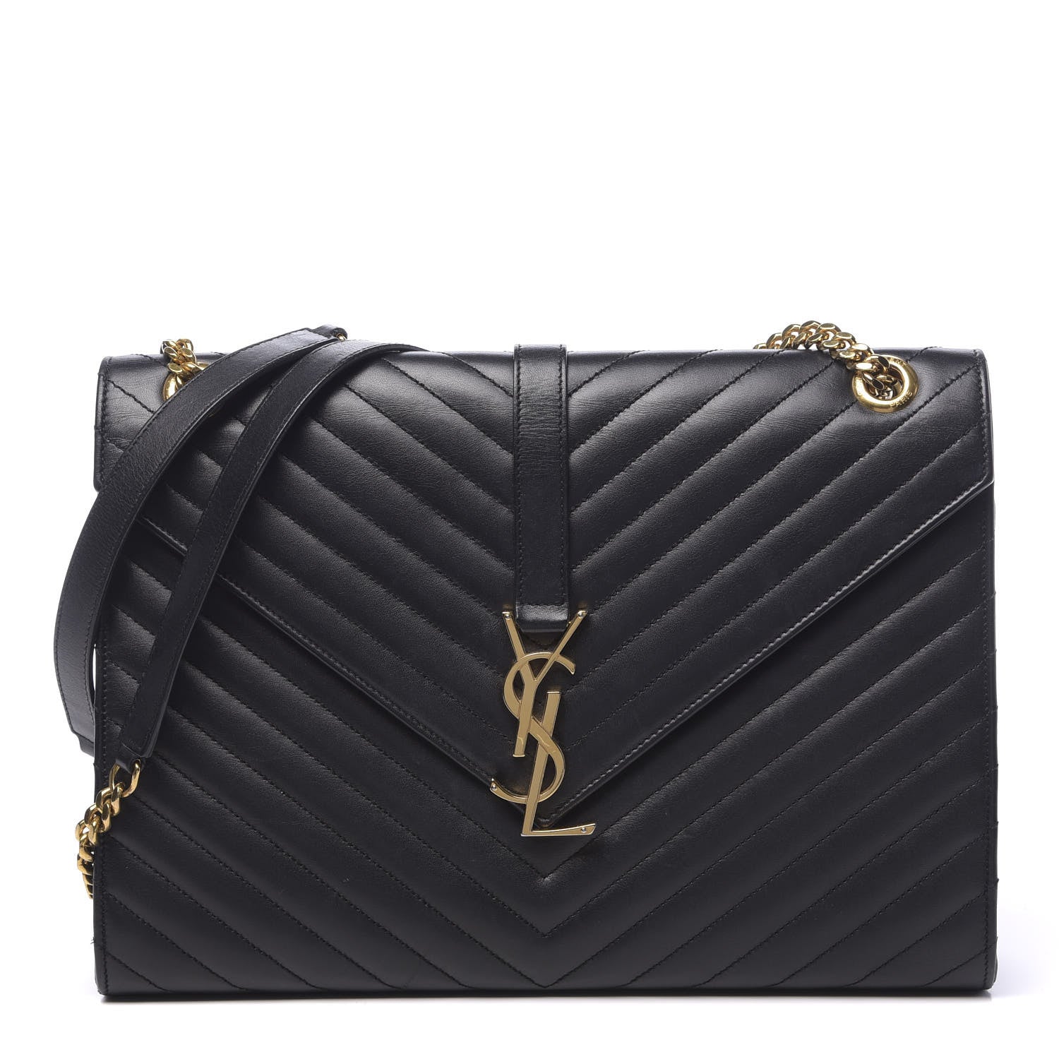 Saint Laurent Smooth Calfskin Matelasse Chevron Large Monogram Satchel Black 1 of 10